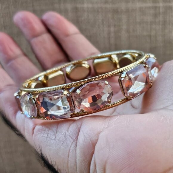 Fashion Bracelet Wrist Band Pink Crystals Gold Tone Bangle Style Bracelet New - Picture 1 of 11